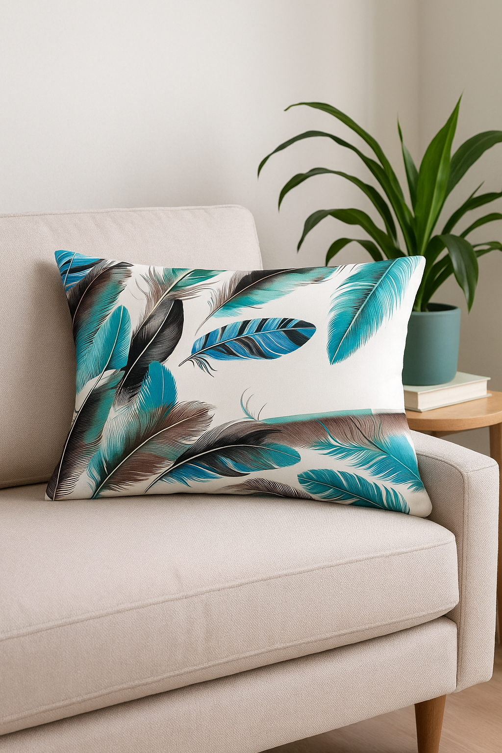 coussin décoratif imprimé plumes 30 x 50 cm pour salon ou chambre - vue 3 sur 2