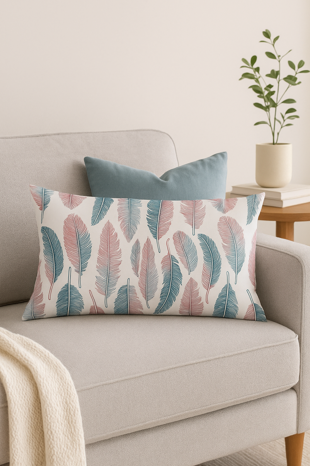 coussin décoratif motif plumes 30 x 50 cm pour intérieur