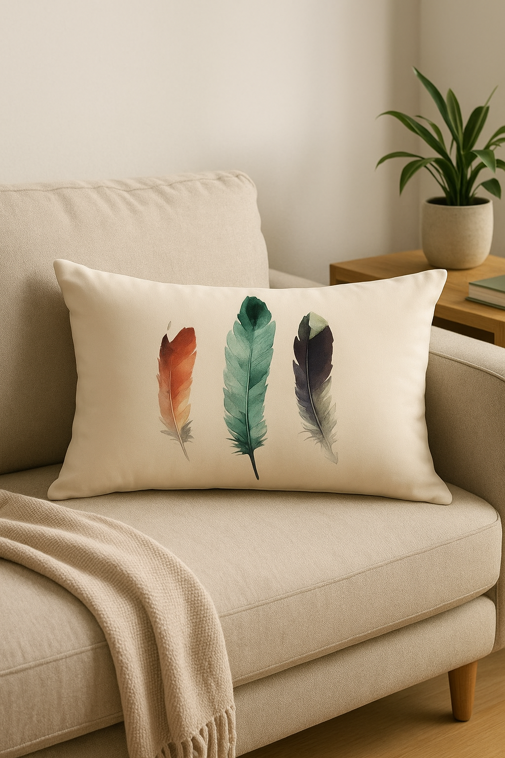 coussin décoratif rectangle motif plumes 30 x 50 cm - vue 3 sur 2