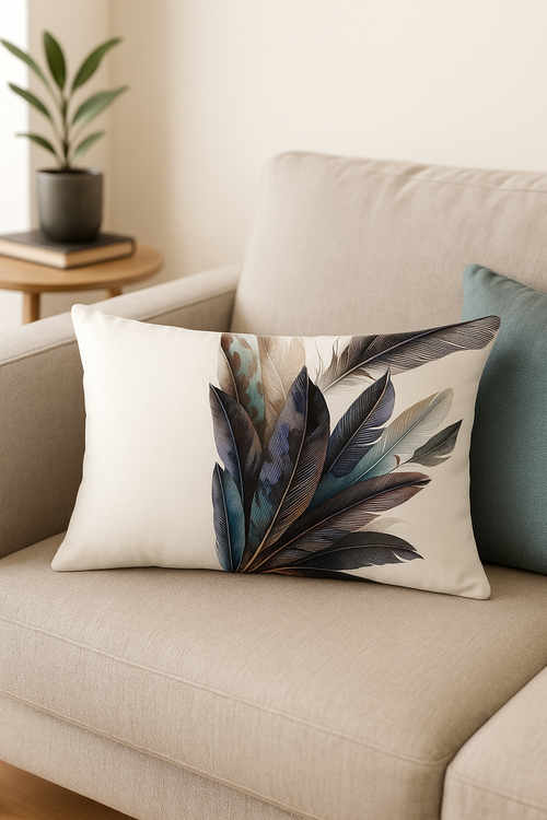 coussin décoratif rectangle motif plumes 30x50 cm - vue 2 sur 2
