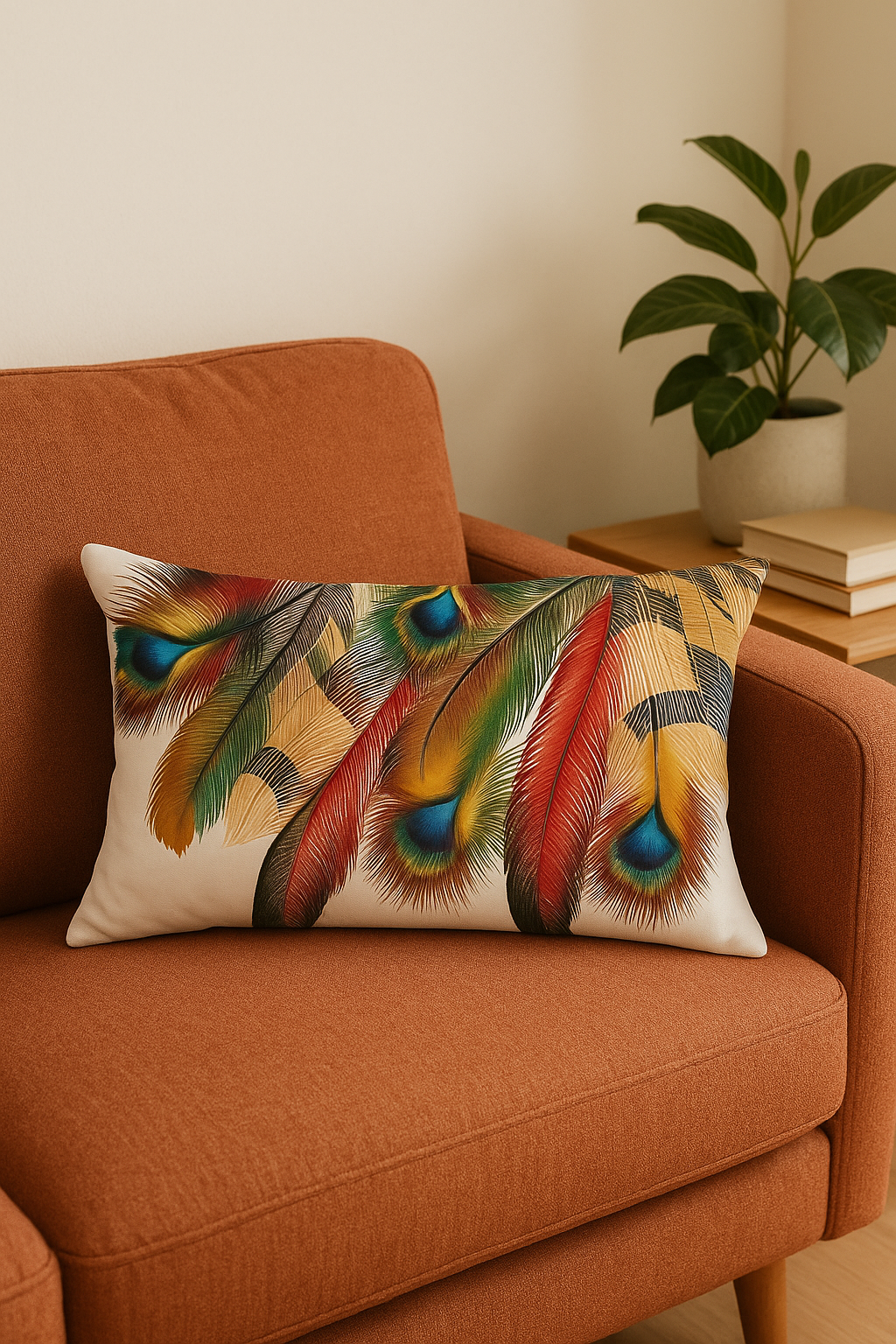 coussin décoratif rectangulaire imprimé plumes 30 x 50 cm