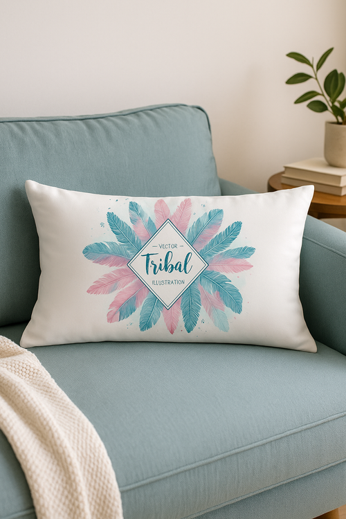 coussin décoratif rectangulaire motif plumes 30 x 50 cm