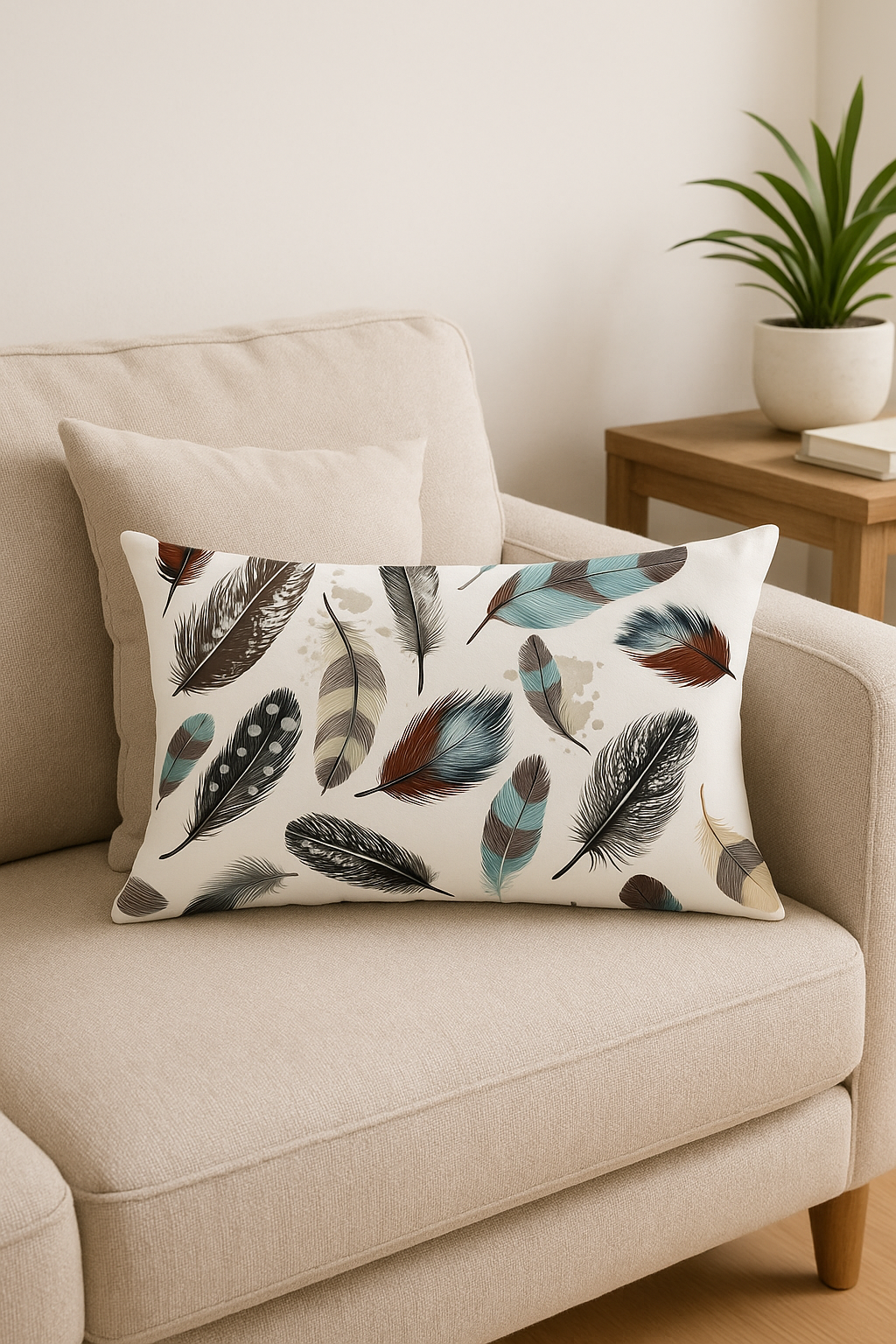 coussin décoratif rectangulaire motif plumes 30 x 50 cm - vue 3 sur 2
