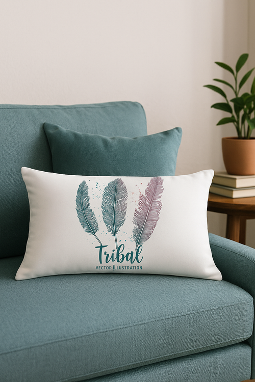 coussin décoratif rectangulaire motif plumes 30 x 50 cm - vue 2 sur 2