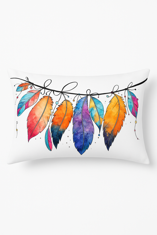 coussin décoratif rectangulaire motif plumes 30x50 cm