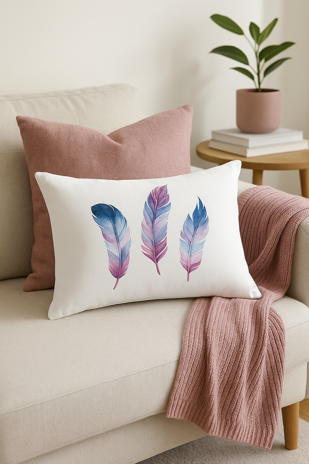 coussin décoratif rectangulaire motifs plumes 30 x 50 cm - vue 2 sur 2