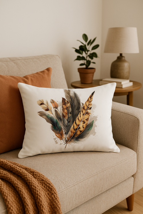 coussin décoratif rectangulaire motifs plumes 30 x 50 cm