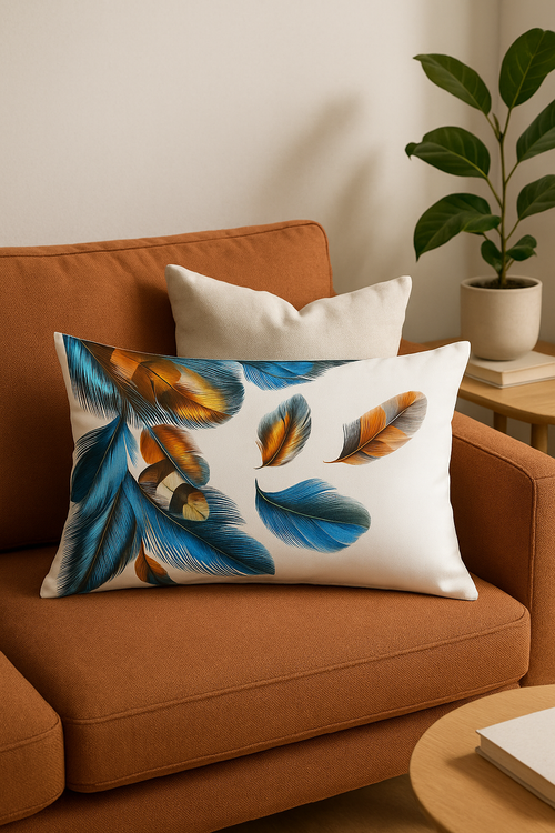 coussin décoratif rectangulaire motifs plumes 30x50 cm - vue 2 sur 2
