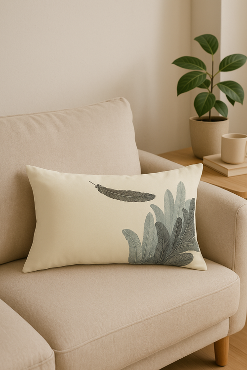 coussin décoratif rectangulaire motifs plumes 30x50 cm - vue 2 sur 2
