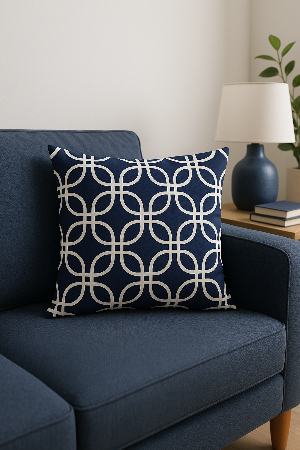 coussin géométrique bleu marine pour canapé ou décoration - vue 3 sur 2