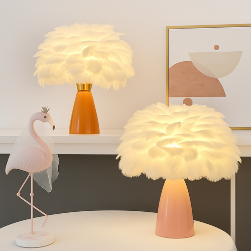 Creative Nordic desk lamp, warm bedroom feather lamp, fashionable and simple study ceramic decorative lamp