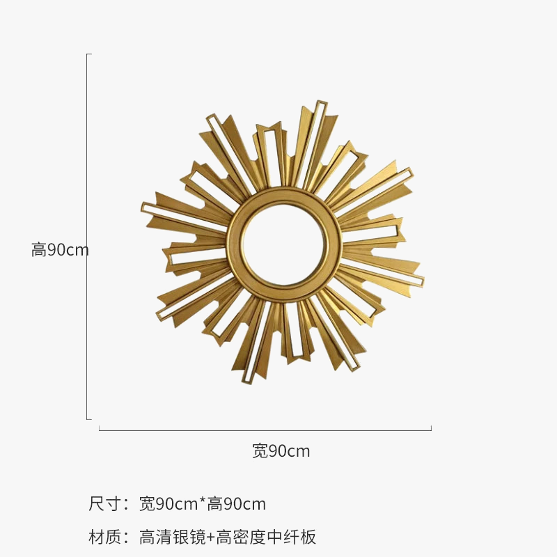 décoration murale miroir rond soleil lumineux luxe