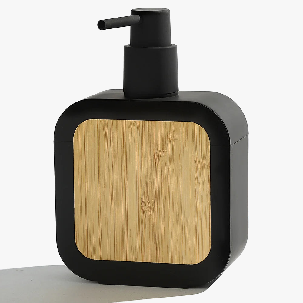 distributeur de savon élégant avec décoration en bambou et pompe résistante