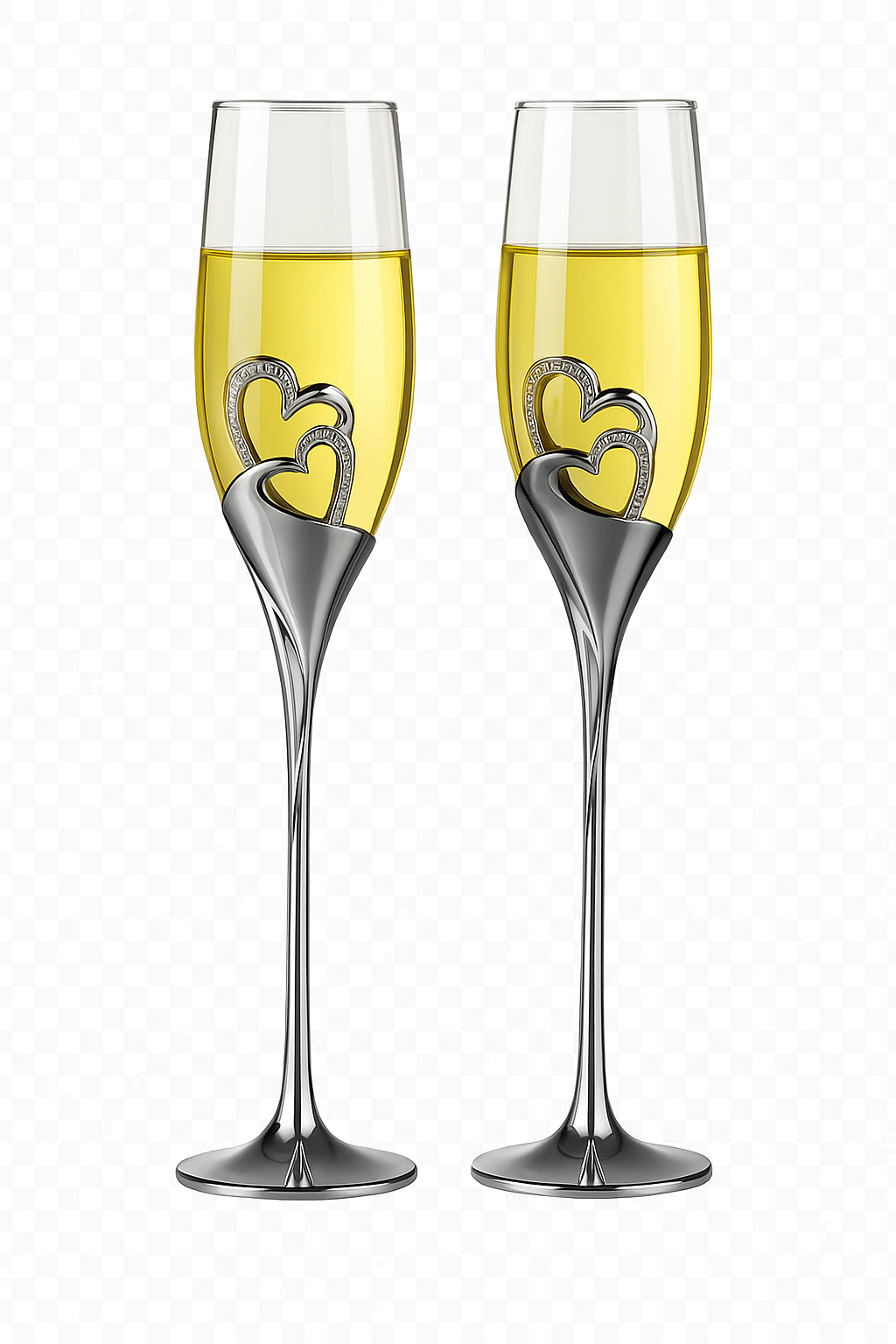 ensemble 2 flutes champagne mariage coeurs bord cristal - vue 2 sur 2