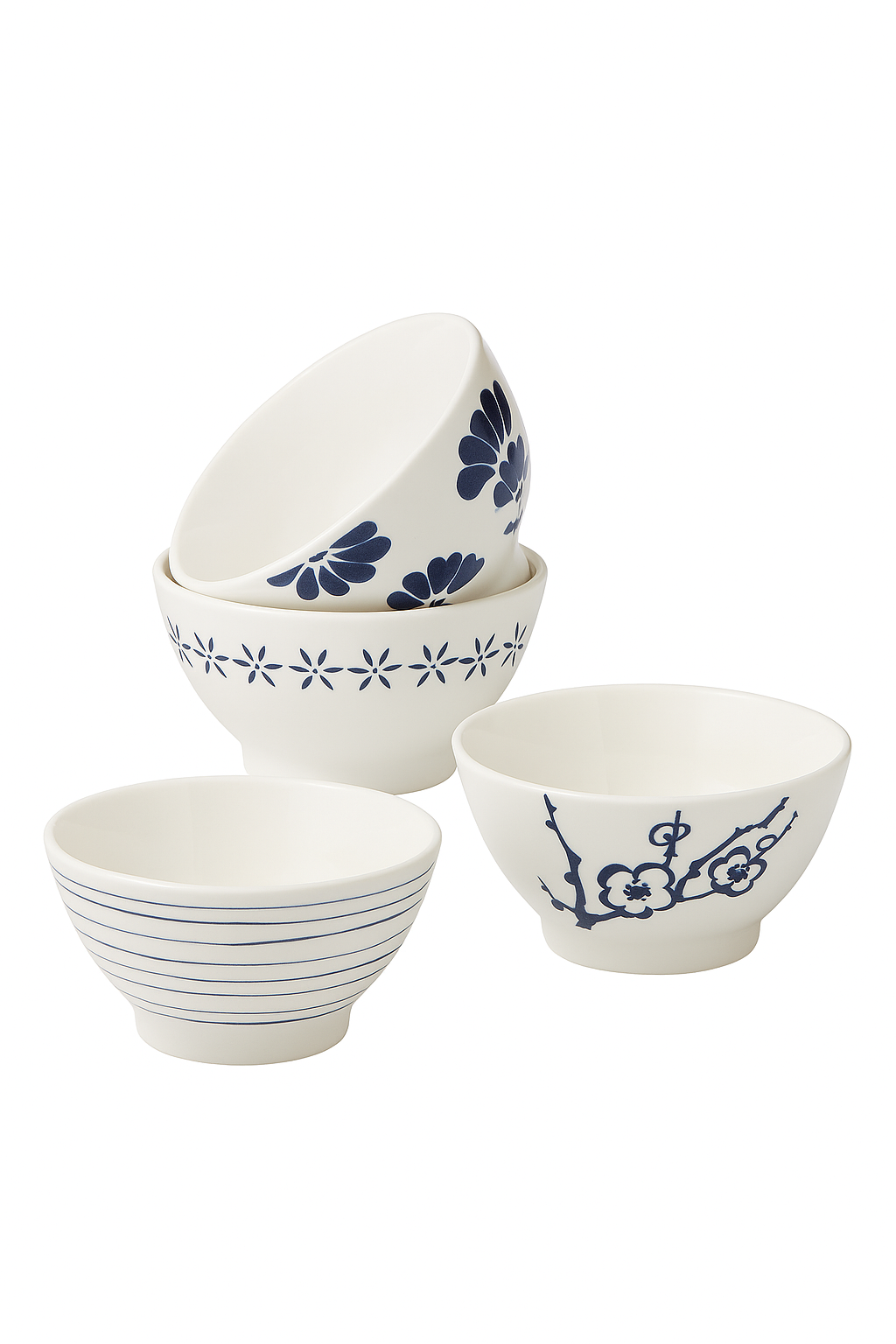 Ensemble 4 bols ceramique motif floral style japonais - vue 2 sur 2