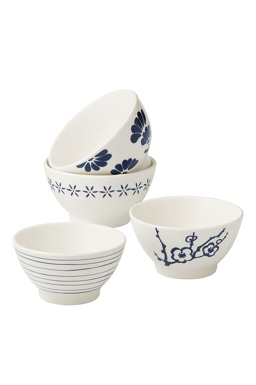 Ensemble 4 bols ceramique motif floral style japonais - vue 2 sur 2