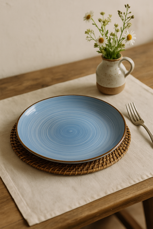 Ensemble assiettes grès motifs géométriques service complet