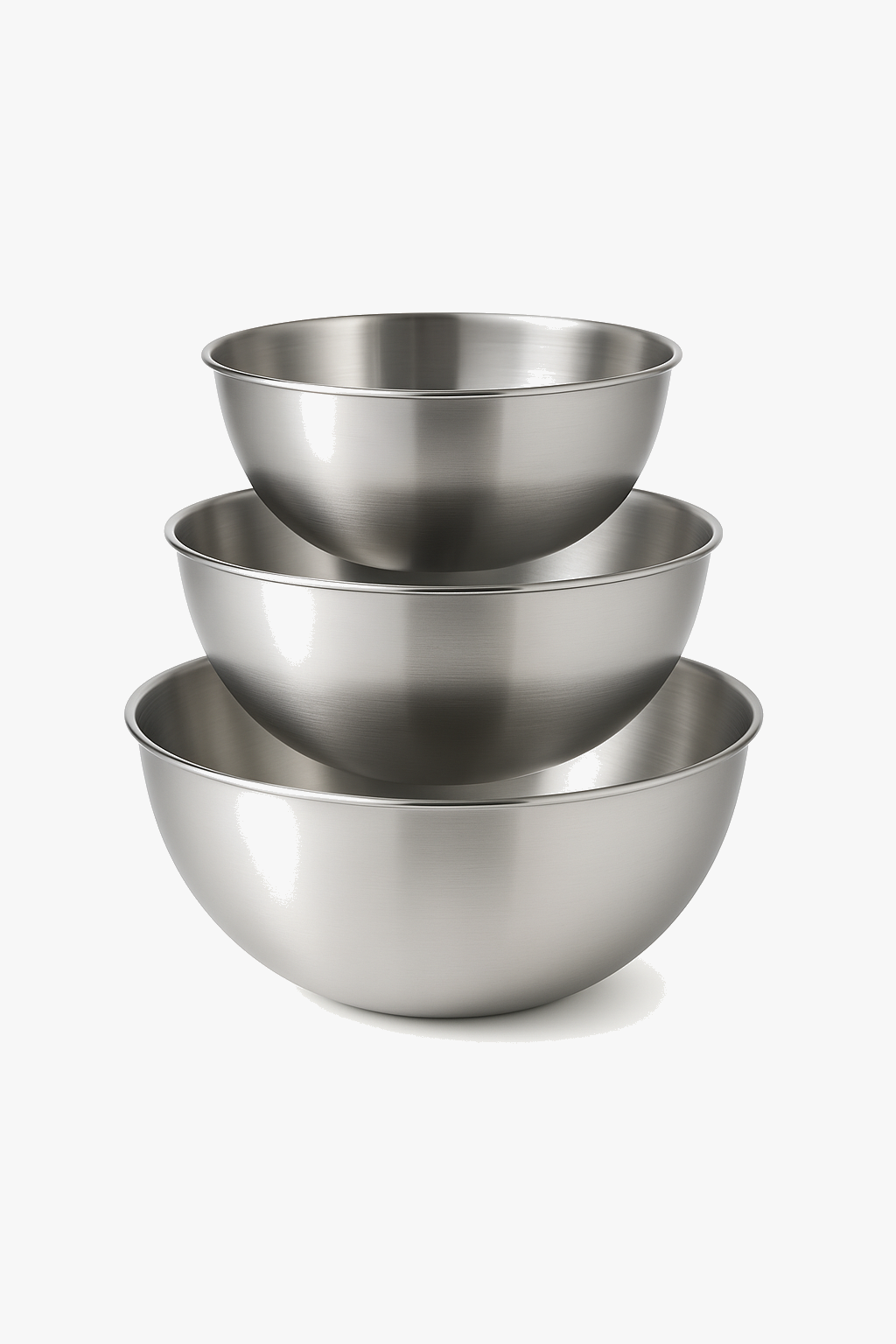 Set of three stainless steel bowls for kitchen use