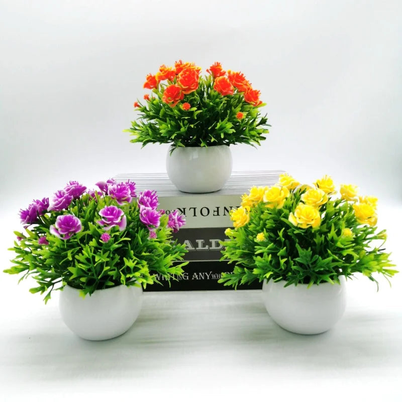 fleur de rose artificielle en pot pour décoration intérieure et extérieure