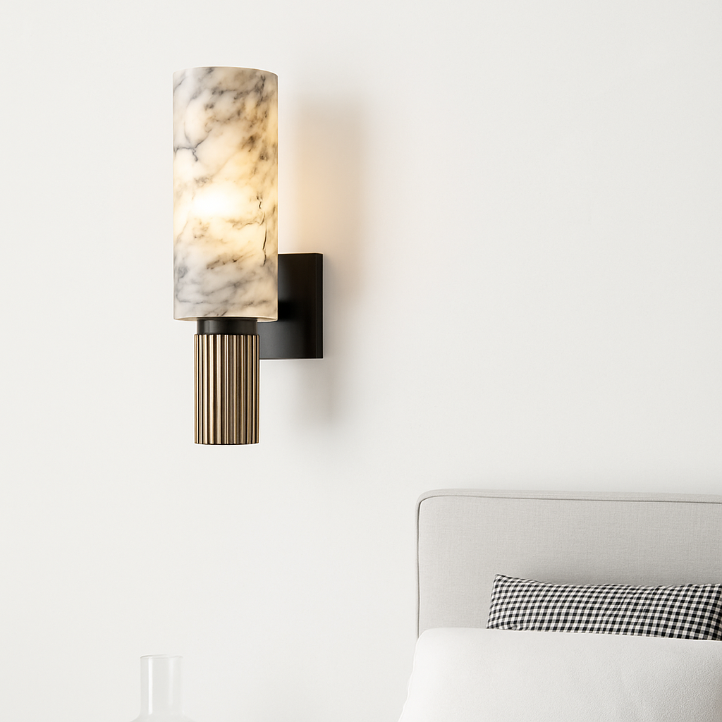 FSS moderne chinois marbre applique cuivre lumière luxe naturel marbre applique Villa allée couloir chambre étude applique - vue 4 sur 7