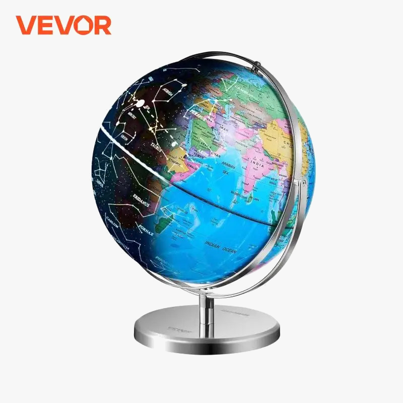 globe terrestre illuminé avec support en métal et veilleuse led