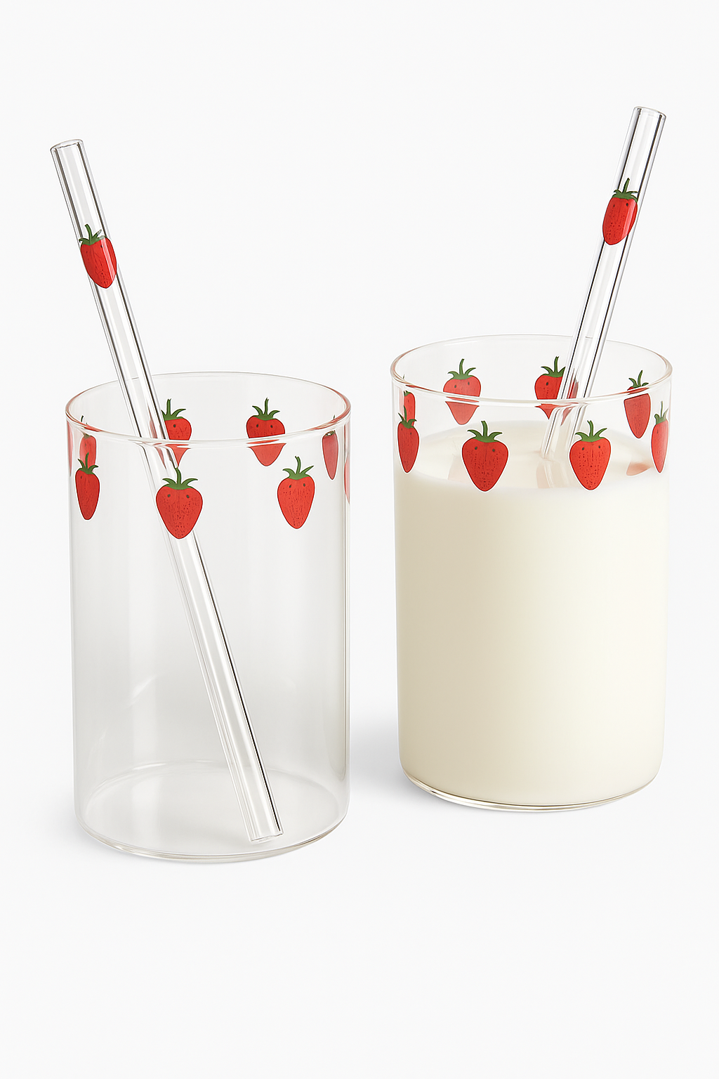Gobelet verre paille motif fraise resistant chaleur 300ml - vue 3 sur 2