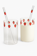 Gobelet verre paille motif fraise resistant chaleur 300ml