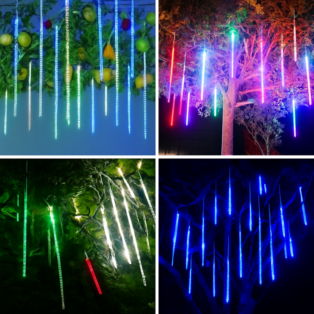 guirlande lumineuse led pluie de météores imperméable pour décoration festive - vue 7 sur 13