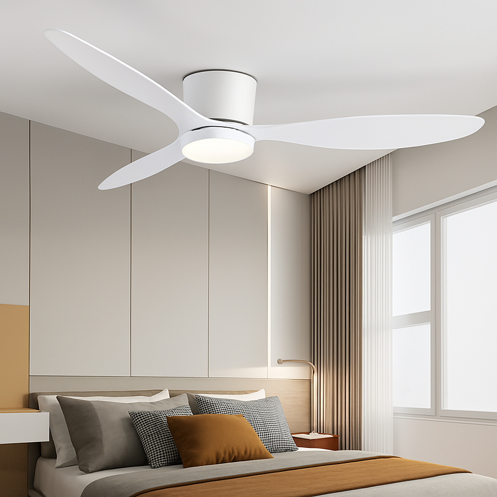 High quality modern nordic low ceiling fan lamp with DC LED, remote control - vue 5 sur 14