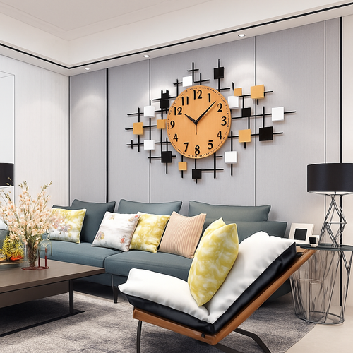 Horloge murale design en bois et carrés Home