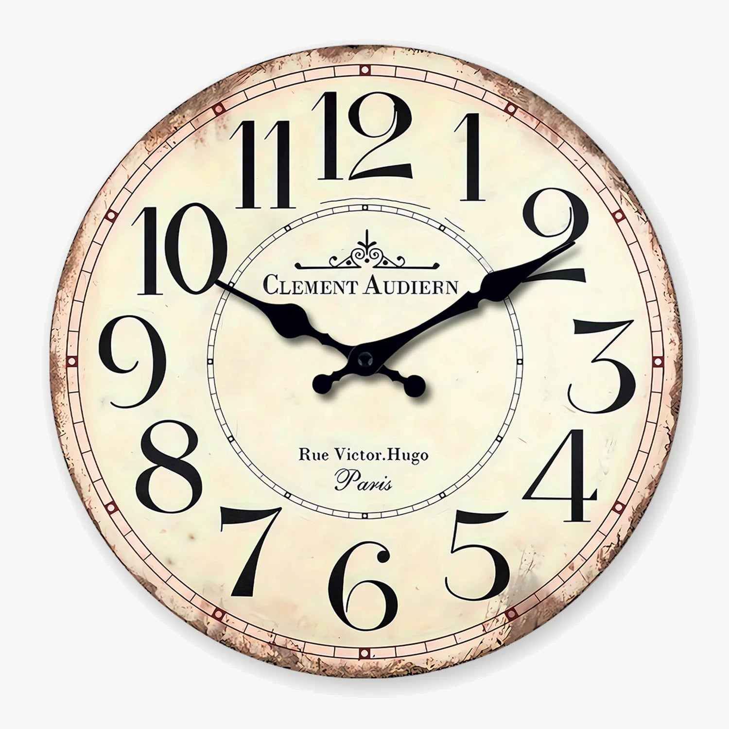 horloge murale rétro bois motif clément audierne décoration silencieuse