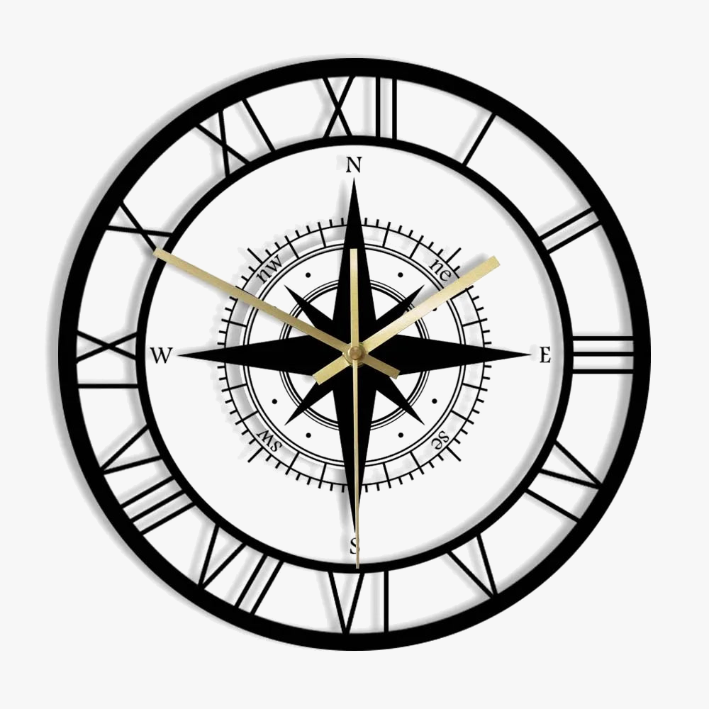 horloge murale silencieuse avec boussole et carte nautique