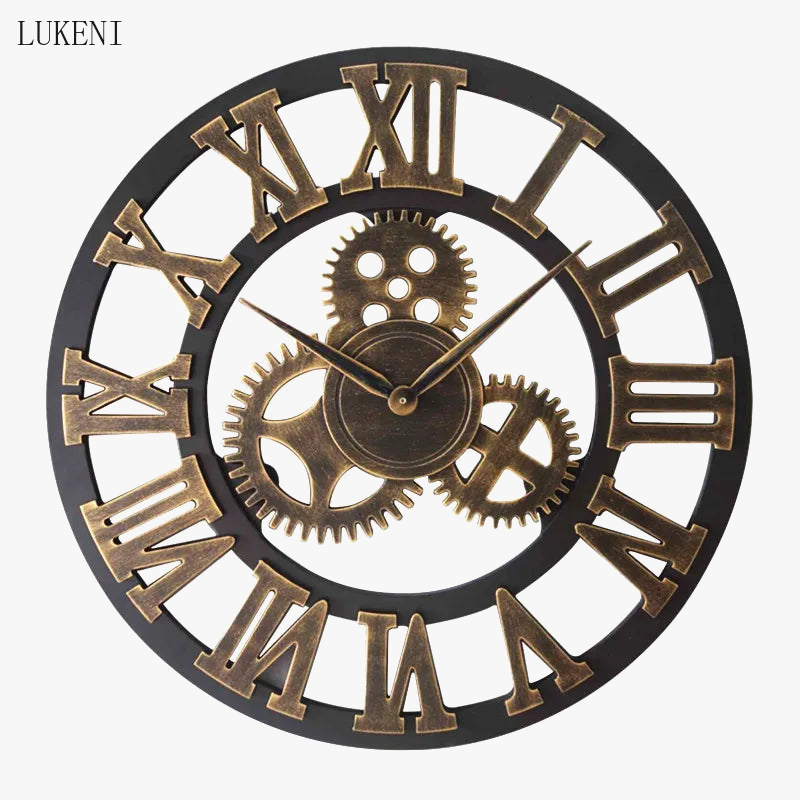 horloge murale vintage rétro à engrenages et chiffres romains