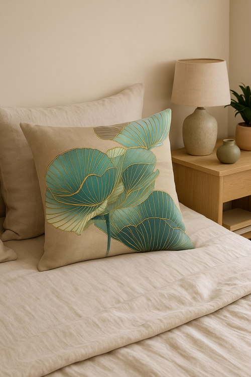 housse de coussin à motif floral ginkgo pour déco intérieure - vue 2 sur 2