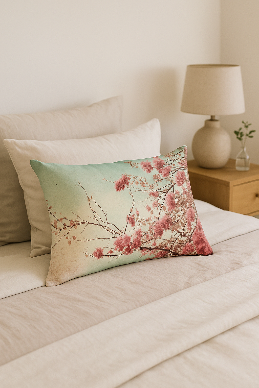 housse de coussin arc-en-ciel fleurs rouges et roses - vue 2 sur 2