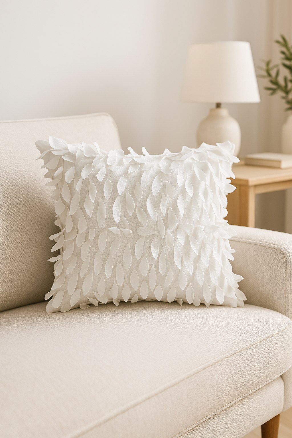 housse de coussin brodée feuille en 3D fait main 42 x 42 cm