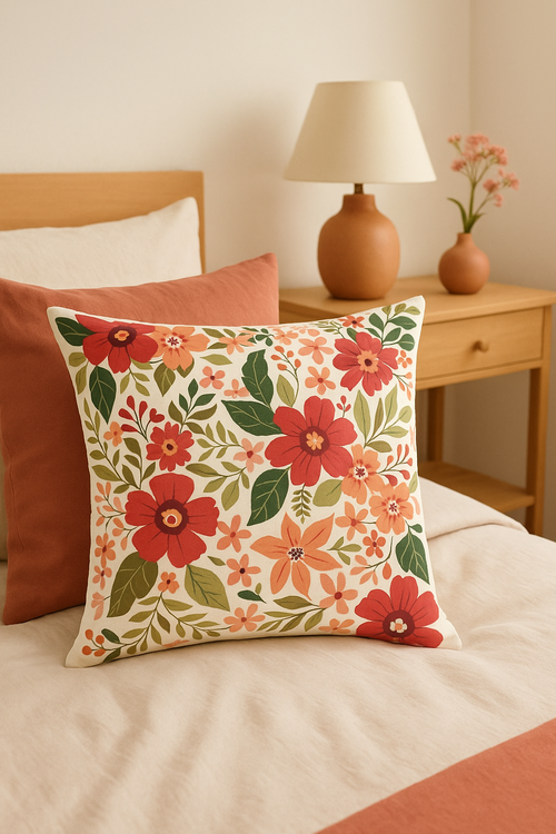 housse de coussin carré à fleurs aquarelle 45x45 cm - vue 2 sur 2