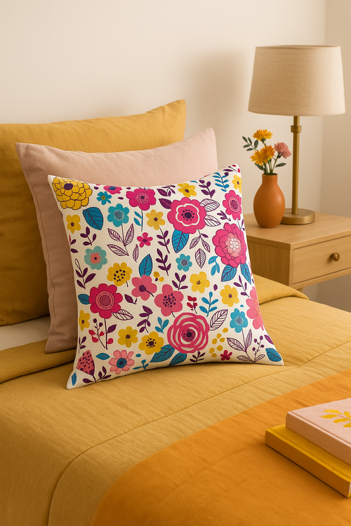 housse de coussin carrée à fleurs aquarelle 45x45 cm - vue 2 sur 2