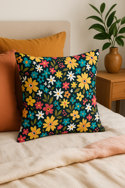 housse de coussin carrée à fleurs aquarelle 45x45 cm