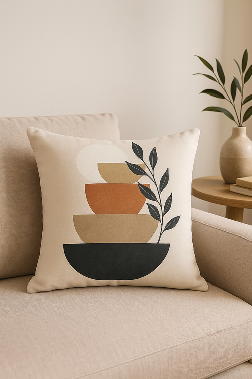 housse de coussin carrée art plant 45 cm design abstrait