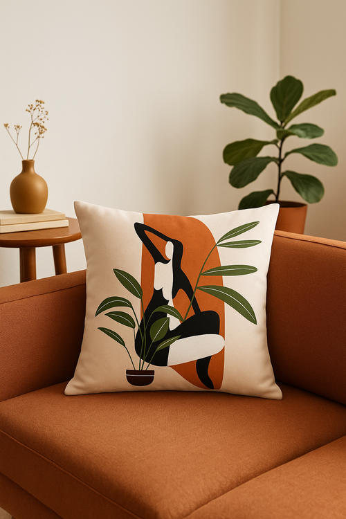 housse de coussin carrée art plant abstrait 45x45 cm
