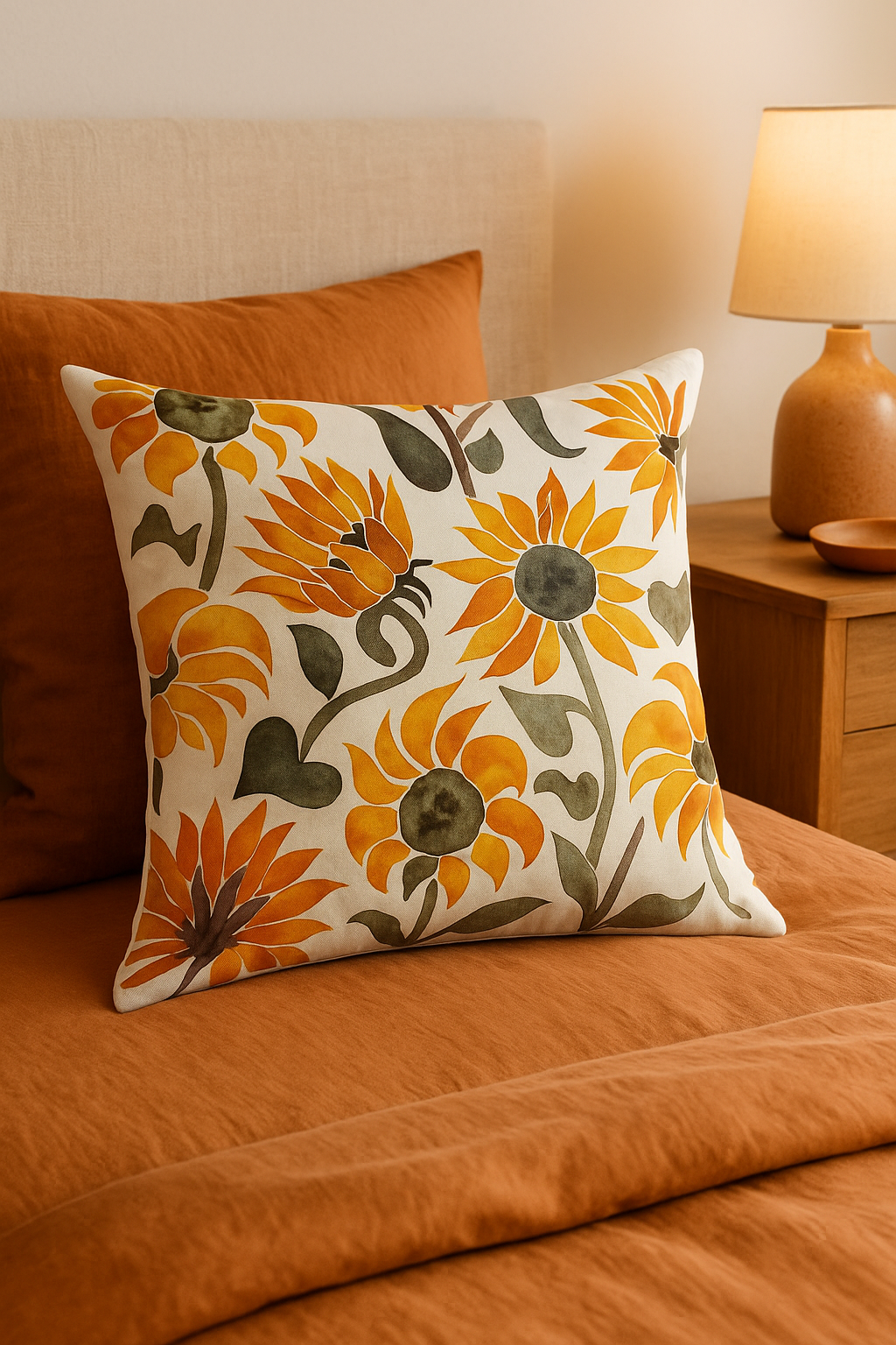 housse de coussin carrée jaune motif tournesol créatif 45 cm - vue 3 sur 2
