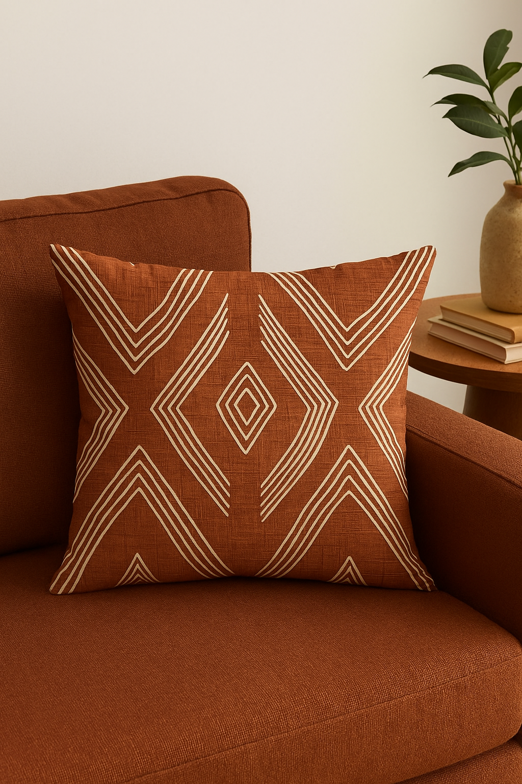 housse de coussin carrée marron à motif géométrique - vue 3 sur 2