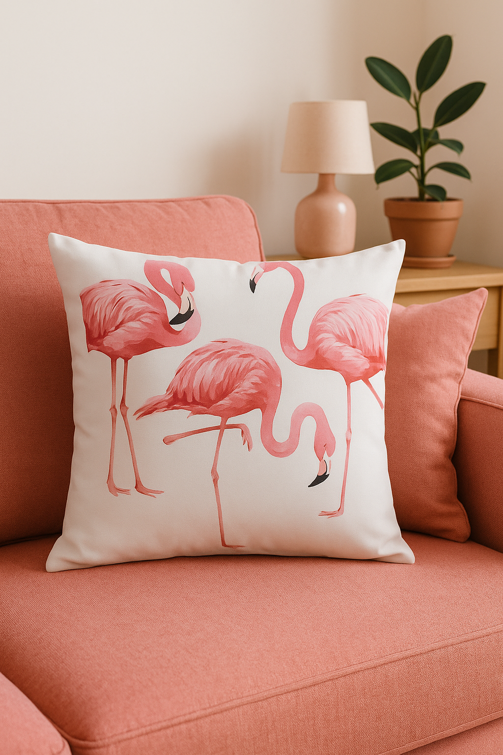 housse de coussin carrée motif flamant rose décoratif élégant pour intérieur - vue 3 sur 2