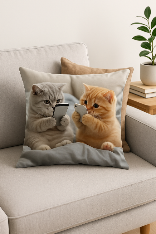 housse de coussin chatons mignons avec smartphones amusants - vue 2 sur 2