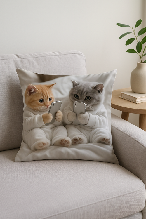 housse de coussin chatons mignons avec smartphones colorés - vue 2 sur 2