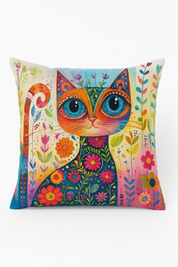 Colourful cushion cover with decorative fantasy cats