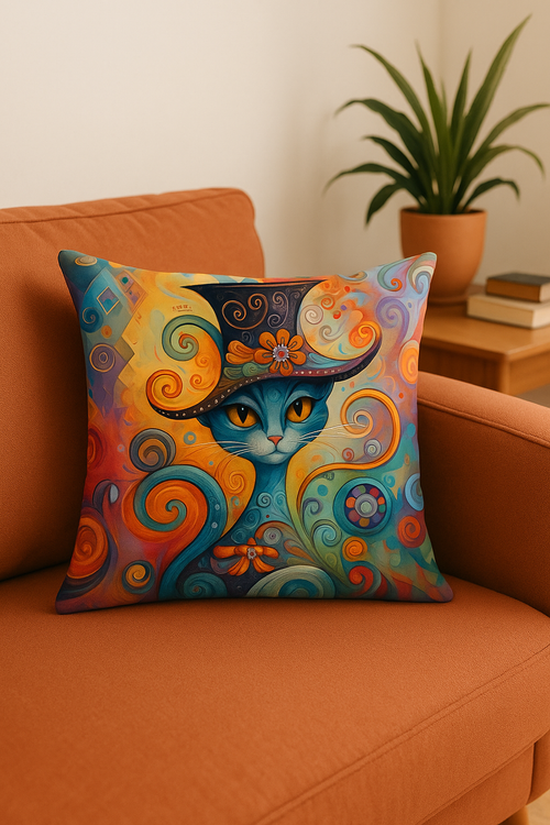 housse de coussin colorée avec motifs de chats fantastiques - vue 2 sur 2