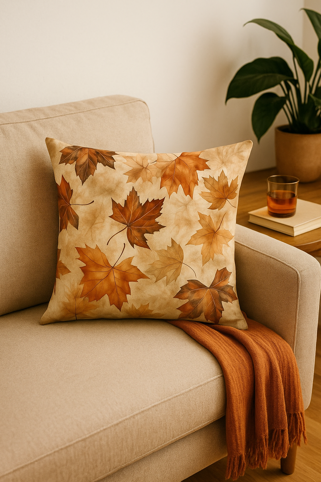 housse de coussin décorative à motif de feuilles d'automne - vue 3 sur 2