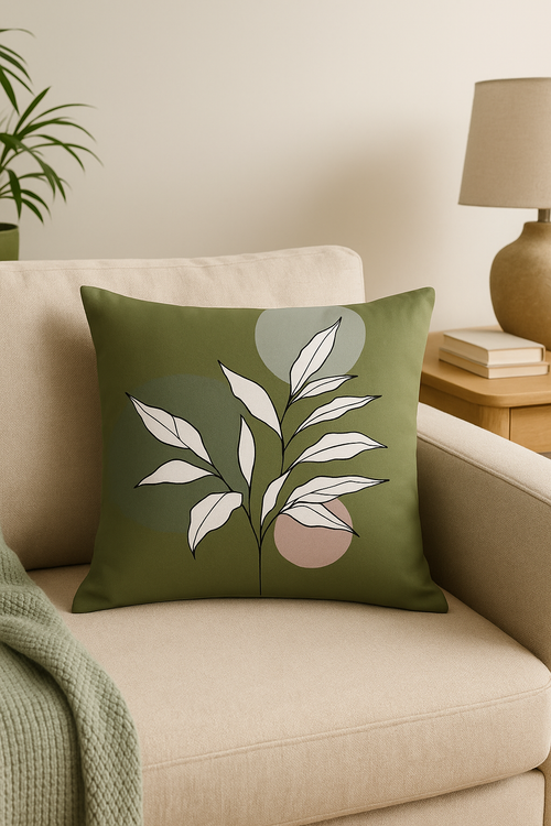 housse de coussin décorative à motif floral vert abstrait